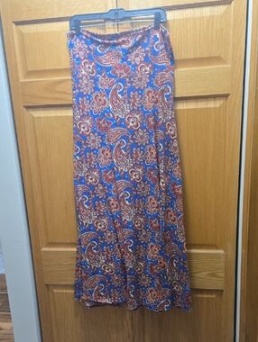 LuLaRoe Blue Paisley Maxi Skirt with Rust Floral Accents